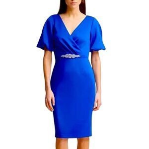 Jessica Howard Sheath Dress Size 8 Royal Blue Rhinestone Embellished Waist Party